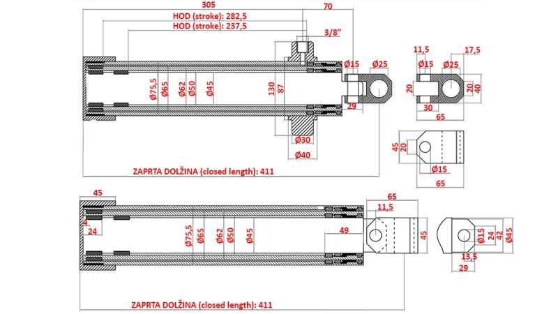 ТЕЛЕСКОПИЧЕН ЦИЛИНДЪР TECHNOSTROJ ход 520mm