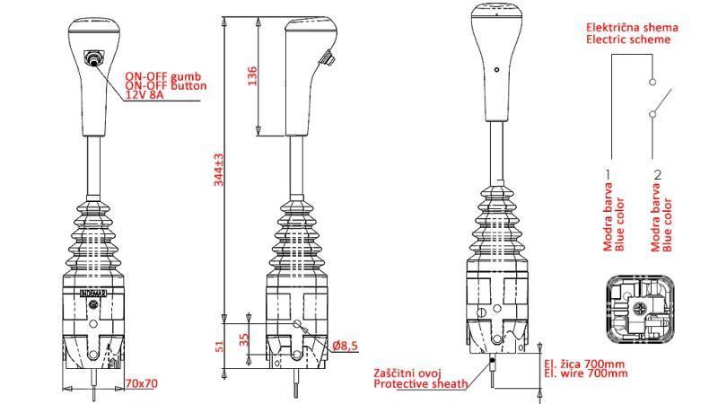 Joystick INDEMAR pentru troliu cu furcă - 1x buton