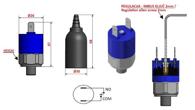 HYDRAULICKÝ SPÍNAČ TLAKU K4 - NO 0.2-2.5 BAR (MAX. 25BAR)