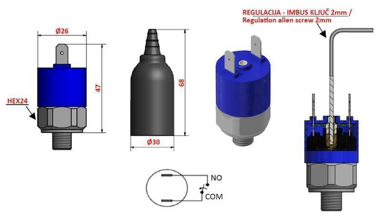 COMUTATOR DE PRESIUNE HIDRAULICĂ K4 - NU 20-200 BAR (MAX. 300BAR)