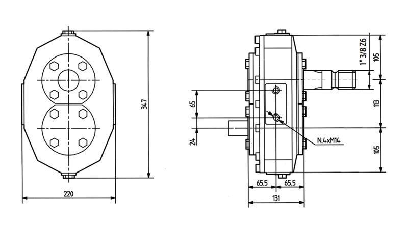Редуктор инверсия MR-90 1:1 (85HP-62.6kW)