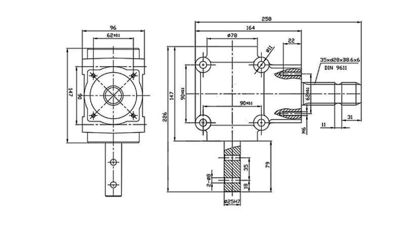 REDUCȚIE ÎN UNGHI L-155J 1: 1.14 (16CP-12kW)