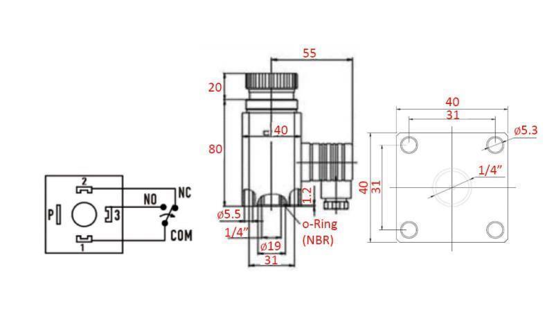 COMUTATOR DE PRESIUNE HIDRAULICĂ K55 20-200 BAR (MAX.400BAR)