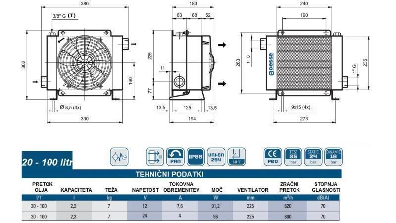 ОХЛАДИТЕЛ ЗА МАСЛО DC 24V HY01804 20-100 ЛИТРА
