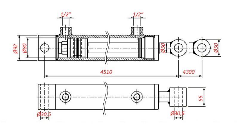 CILINDRU HIDRAULIC PENTRU REMORCARE - ORIFICIU 80/50-4300