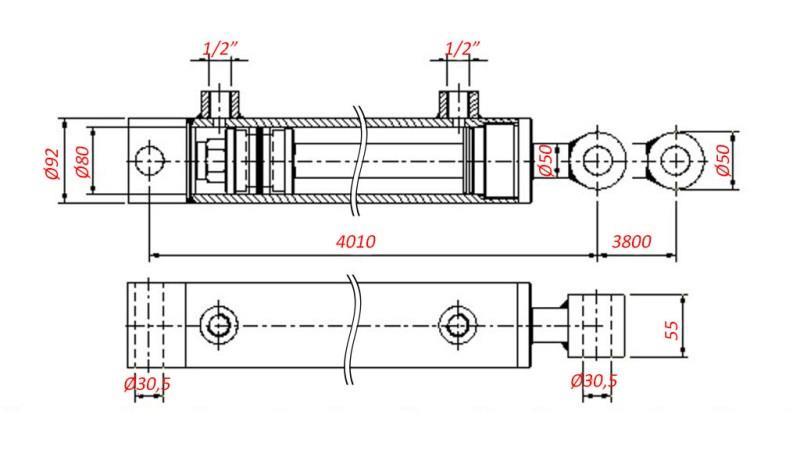 CILINDRU HIDRAULIC PENTRU REMORCARE - ORIFICIU 80/50-3800