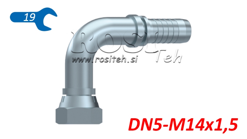 ХИДРАВЛИЧНА ВРЪЗКА BSP ЖЕНСКИ ЛАКЪТ 90° DN5-M14X1.5