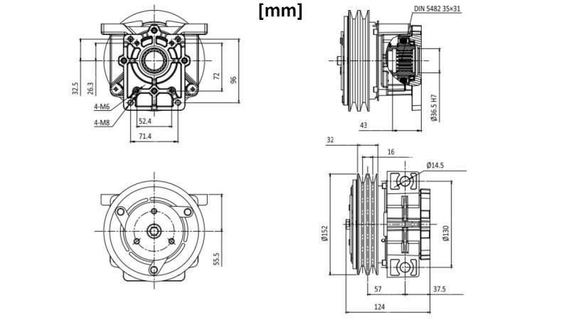 CUPLAJ ELECTROMAGNETIC 12V PENTRU POMPĂ GR.2 dimensiuni