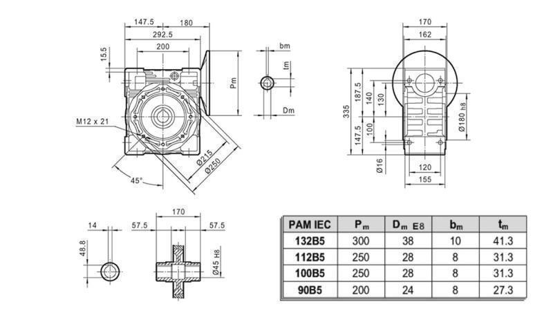 PMRV-130 РЕДУКТОР ЗА ЕЛЕКТРИЧЕСКИ МОТОР MS132 (5.5-7.5kW) СЪОТНОШЕНИЕ 20:1