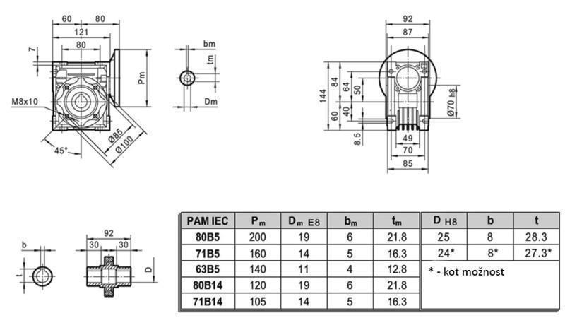 PMRV-50 РЕДУКТОР ЗА ЕЛЕКТРИЧЕСКИ МОТОР MS80 (0.55-0.75kW) СЪОТНОШЕНИЕ 10:1