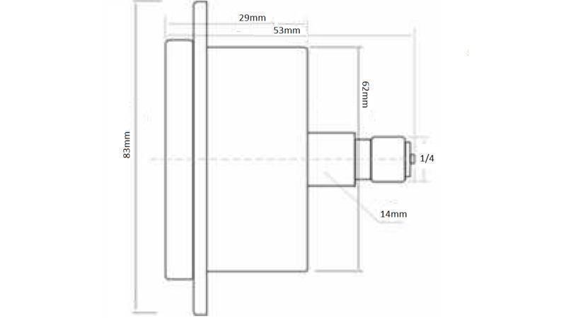 МАНОМЕТЪР DN63 ЗАДЕН 0 - 60 BAR - 1/4-размери