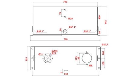 TANC METALIC 100 LITRI CUB 445x355x700mm PREGĂTIRE PENTRU FILTRUL DE RETUR
