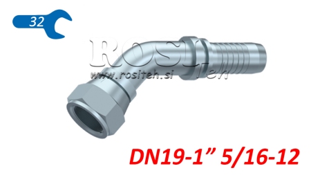 ХИДРАВЛИЧНА ВРЪЗКА DKJ JIC74° ЖЕНСКИ ЛАКЪТ 45° DN19-1 5/16-12
