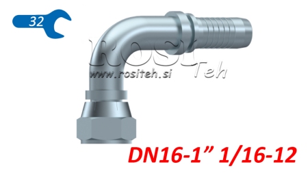 ХИДРАВЛИЧНА ВРЪЗКА DKJ JIC74° ЖЕНСКИ ЛАКЪТ 90° DN16-1 1/16-12