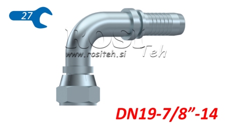 ХИДРАВЛИЧНА ВРЪЗКА DKJ JIC74° ЖЕНСКИ ЛАКЪТ 90° DN19-7/8-14