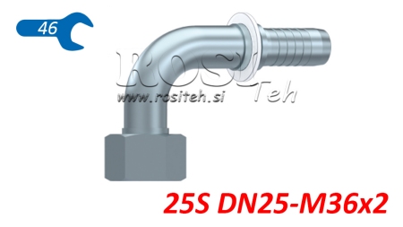 ХИДРАВЛИЧНА ВРЪЗКА DKOS 25 С ЖЕНСКИ ЛАКЪТ 90 DN25-M36X2