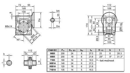 PMRV-63 РЕДУКТОР ЗА ЕЛЕКТРИЧЕСКИ МОТОР MS90 (1.1-1.5kW) СЪОТНОШЕНИЕ 10:1