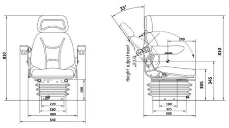 SCAUN TRACTOR CU SUSPENSIE PE AER DIN ȚESĂTURĂ CU BRAȚE