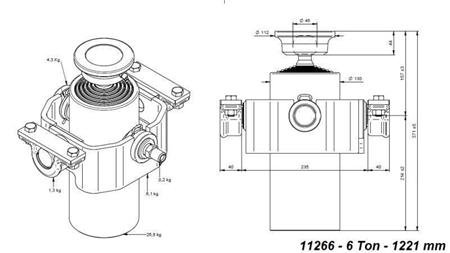 TELESCOPISK SYLINDER KOMPAKT 6 GRADER 1221mm x125 -KULE