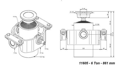 TELESCOPISK SYLINDER KOMPAKT 6 GRADER 861mm x125 -KULE
