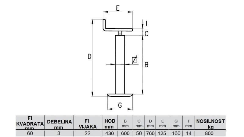 ВИНТОВА ПОДПОРНА НОГА (ВИСОЧИНА 760mm - ХОД 430mm) - 800KG