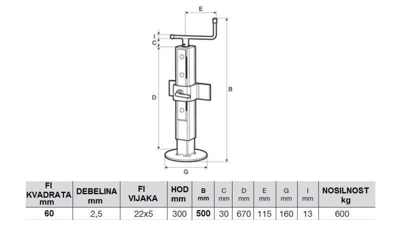 ПОДПОРНА НОГА ЗА РЕЗБА С РЕГУЛИРАНЕ 300MM - 600KG