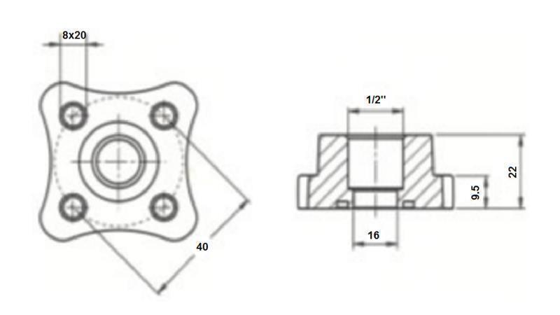 CONECTOR DE ȚEAVĂ 1/2 - FLANȘĂ DREAPTĂ fi 40