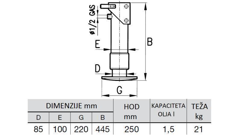 ХИДРАВЛИЧНА НОГА С ЕДНО НАПРАВЛЕНИЕ 6 ТОНА 250mm